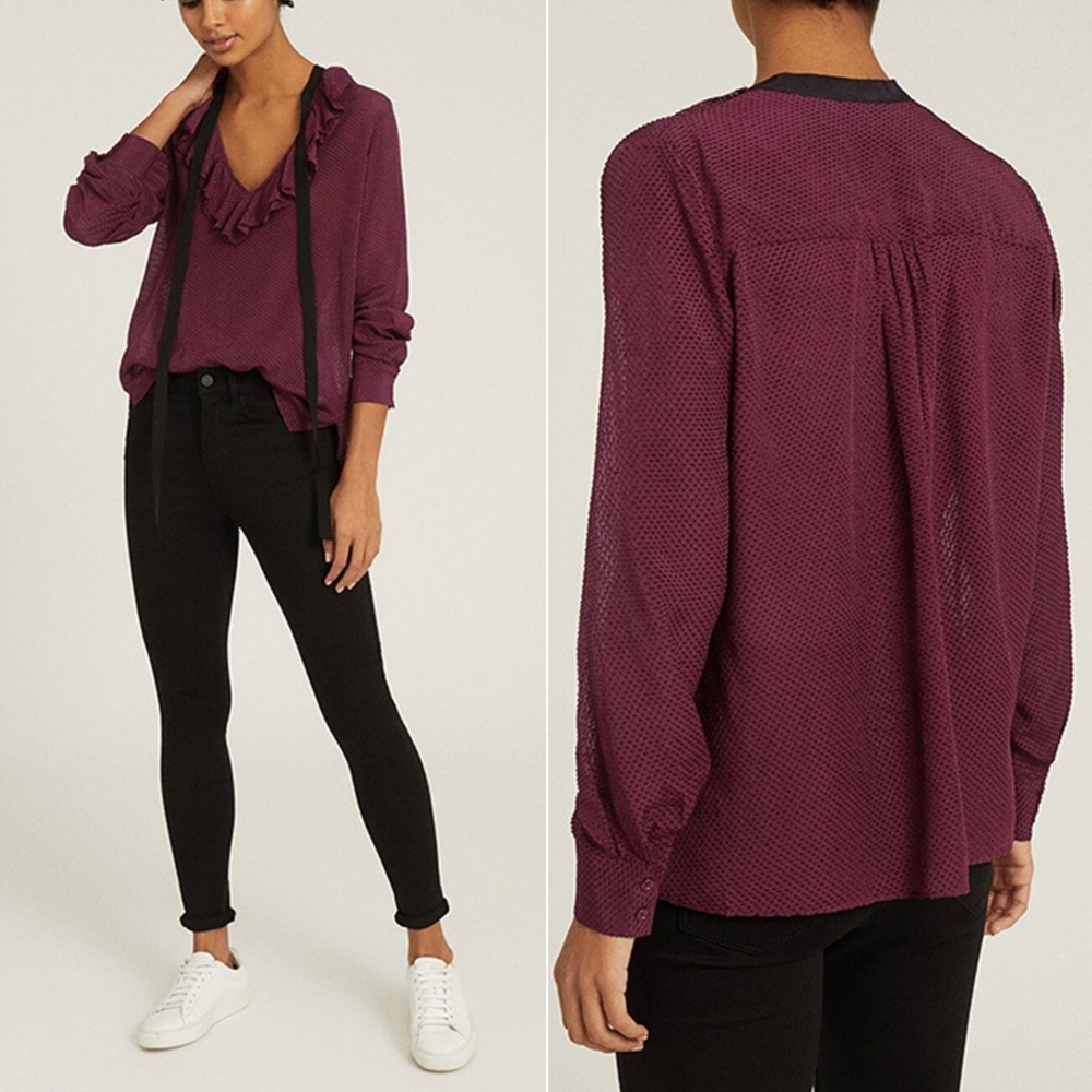 Reiss Mackenzie Silk-Blend Long Sleeve Blouse